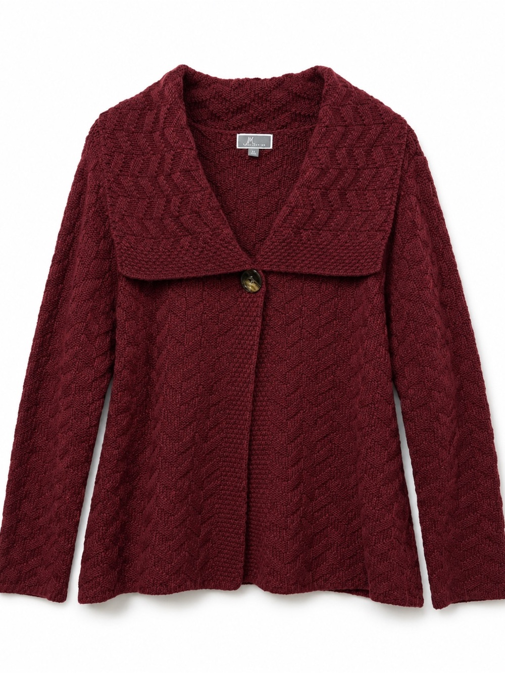 Textured Shawl Collar Cardigan Burgundy JM Collection Size L